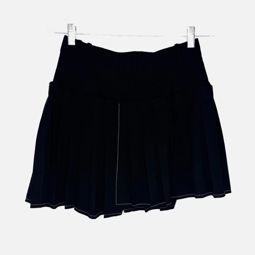 NBD Revolve Black Pleated Asymmetrical Y2K Goth Dark Academia Mini Skirt SMALL - Picture 8 of 13